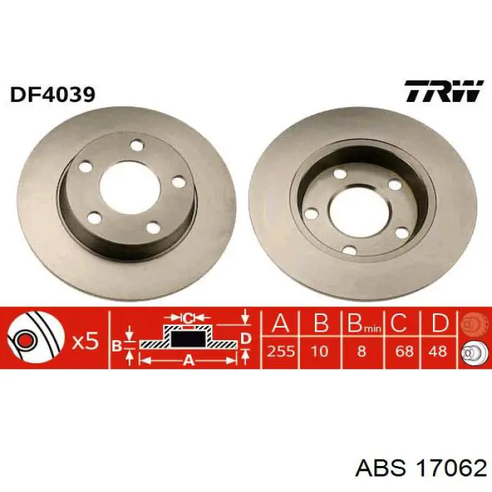 Disco de freno trasero 17062 ABS