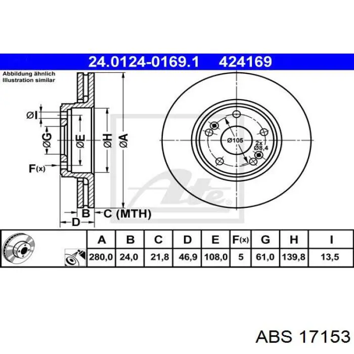 Тормоз дисковый передний ABS 17153 цена, от 37.67 USD