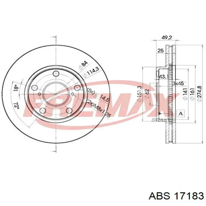 Передние тормозные диски 17183 ABS