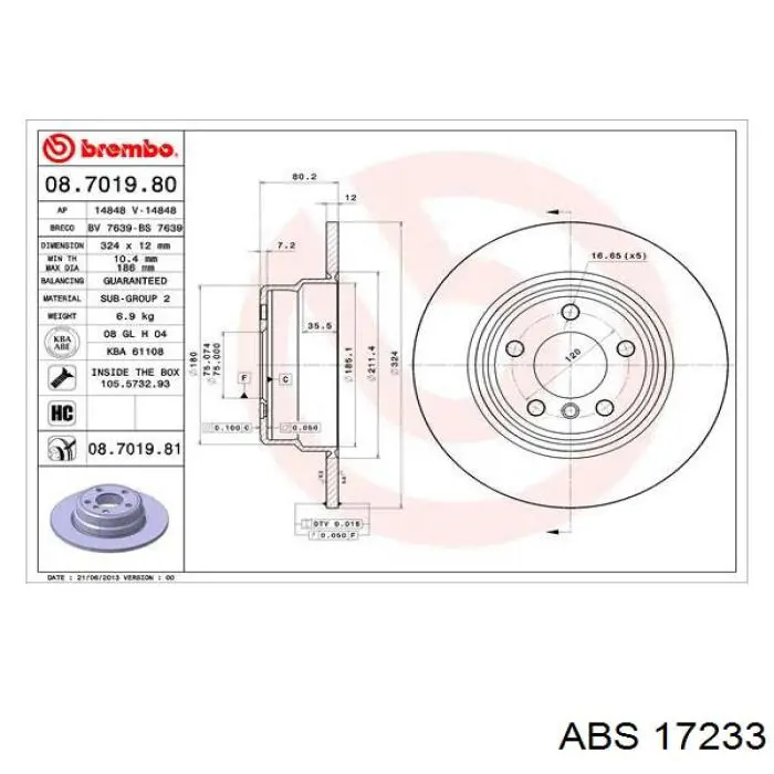 Купить 17233 ABS Диск тормозной задний