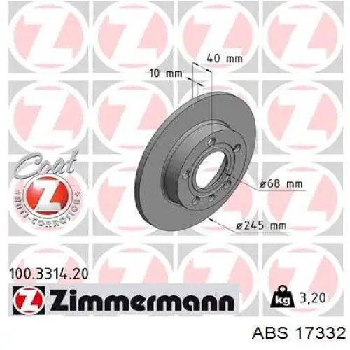 Купить 17332 ABS Диск тормозной задний
