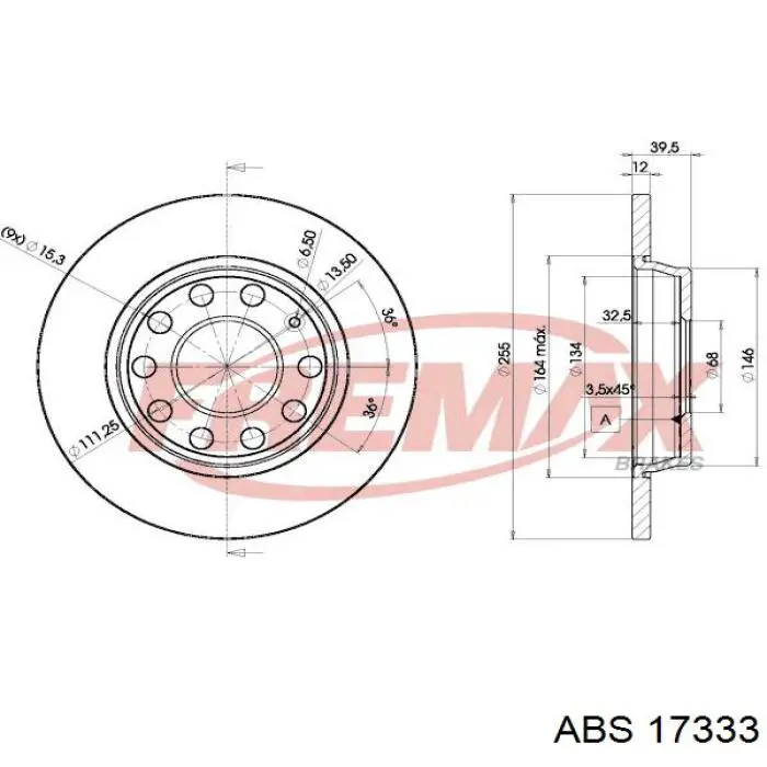 Disco de freno trasero 17333 ABS