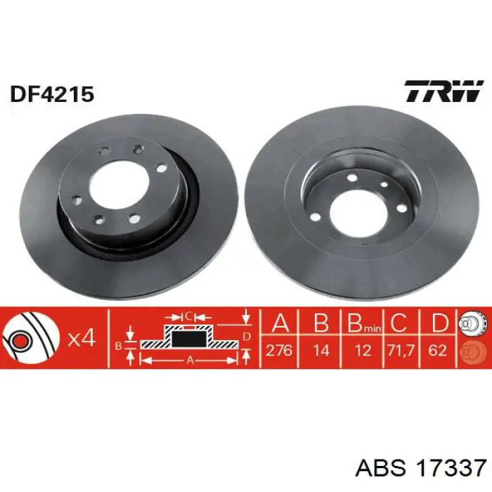 Купить 17337 ABS Диск тормозной задний