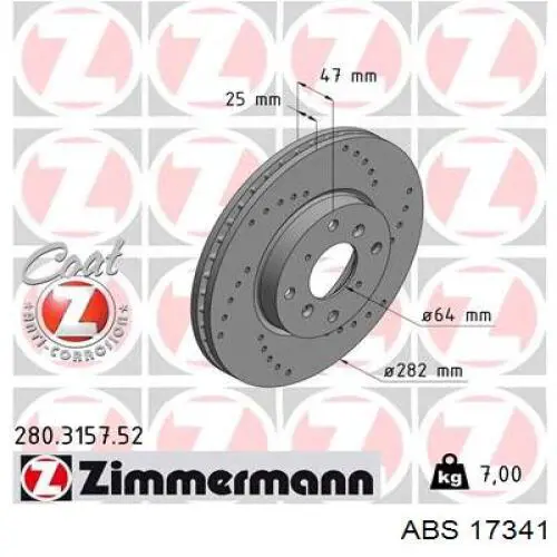 Тормоз дисковый передний ABS 17341 цена, от 38.96 USD