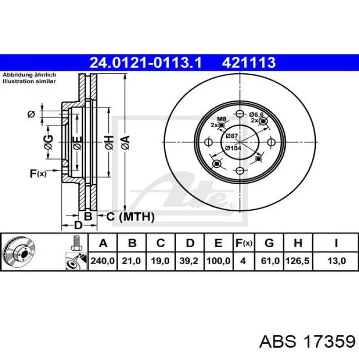 Тормоз дисковый передний ABS 17359 цена, от 28.28 USD