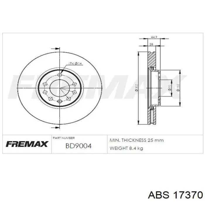 Тормоз дисковый передний ABS 17370 цена, от 46.82 USD