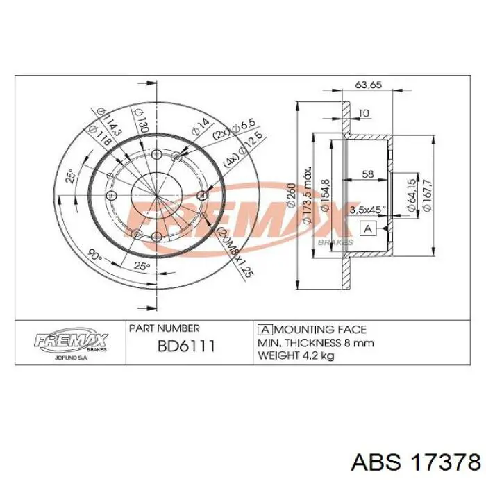 Задний тормозной диск ABS 17378 цена, от 28.82 USD