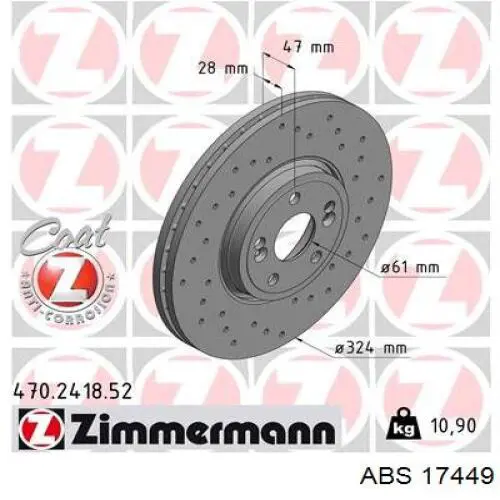 Тормоз дисковый передний ABS 17449 цена, от 63.67 USD