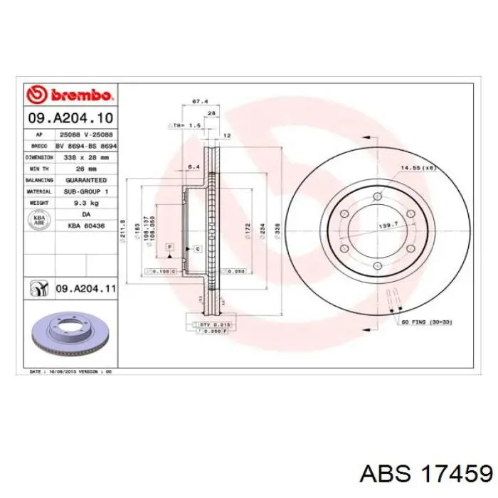 Купить 17459 ABS Ротор тормозной