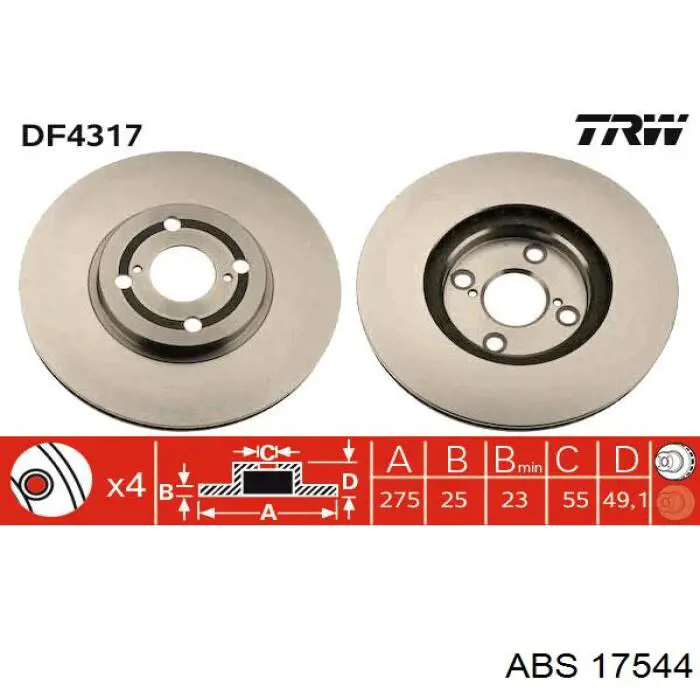 Тормоз дисковый передний ABS 17544 цена, от 33.24 USD