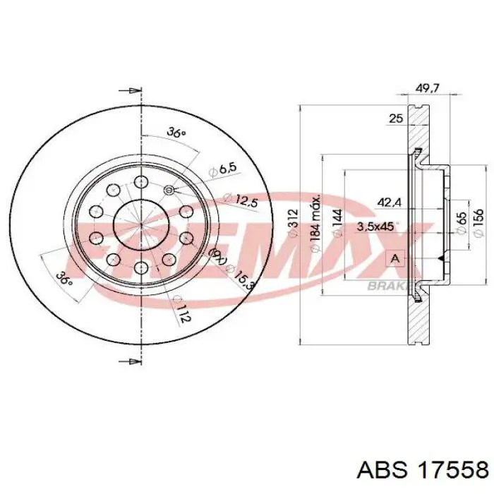 Тормоз дисковый передний ABS 17558 цена, от 42.79 USD