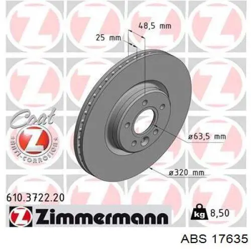 Тормоз дисковый передний ABS 17635 цена, от 49.01 USD