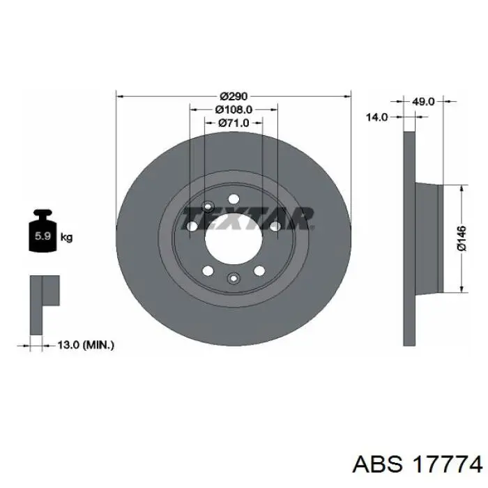 Задний тормозной диск ABS 17774 цена, от 29.35 USD