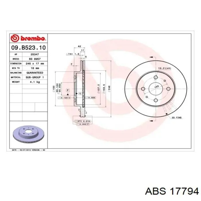 Купить 17794 ABS Ротор тормозной