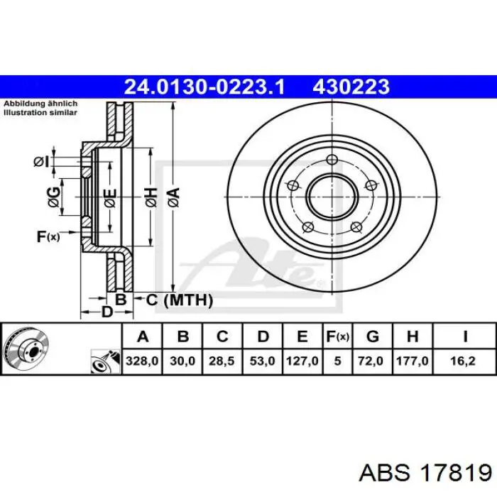 Тормоз дисковый передний ABS 17819 цена, от 43.82 USD