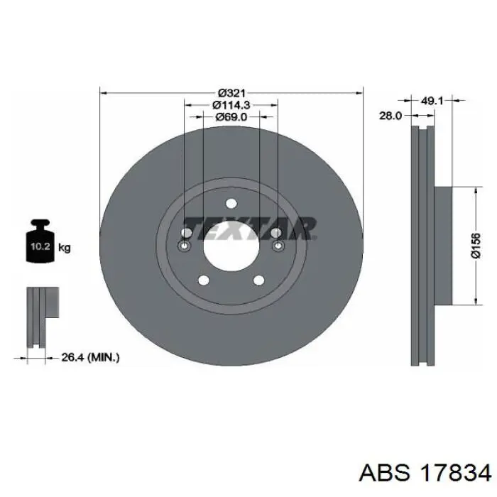 Тормоз дисковый передний ABS 17834 цена, от 56.34 USD