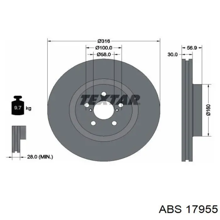 Тормоз дисковый передний ABS 17955 цена, от 52.67 USD