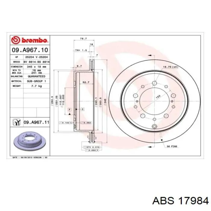 Задний тормозной диск ABS 17984 цена, от 49.23 USD