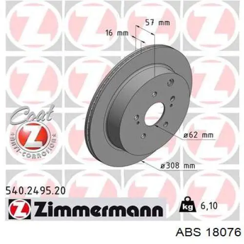 Disco de freno trasero 18076 ABS