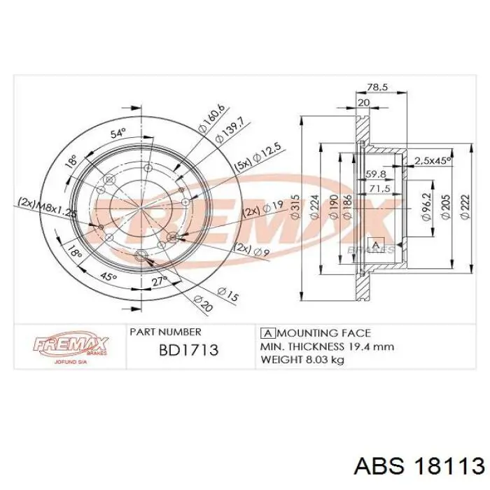 Купить 18113 ABS Диск тормозной задний