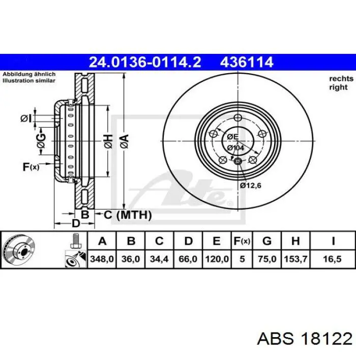 Тормоз дисковый передний ABS 18122 цена, от 69.21 USD
