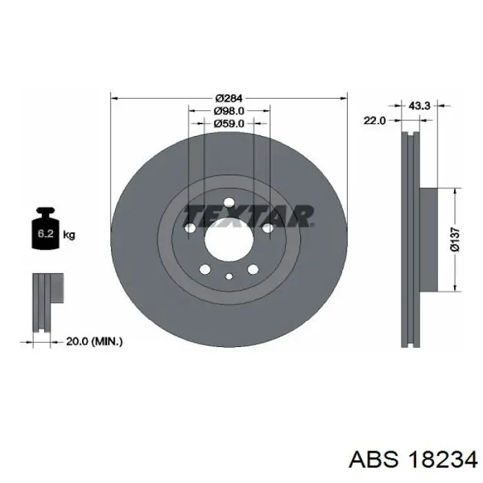 Тормоз дисковый передний ABS 18234 цена, от 43.65 USD