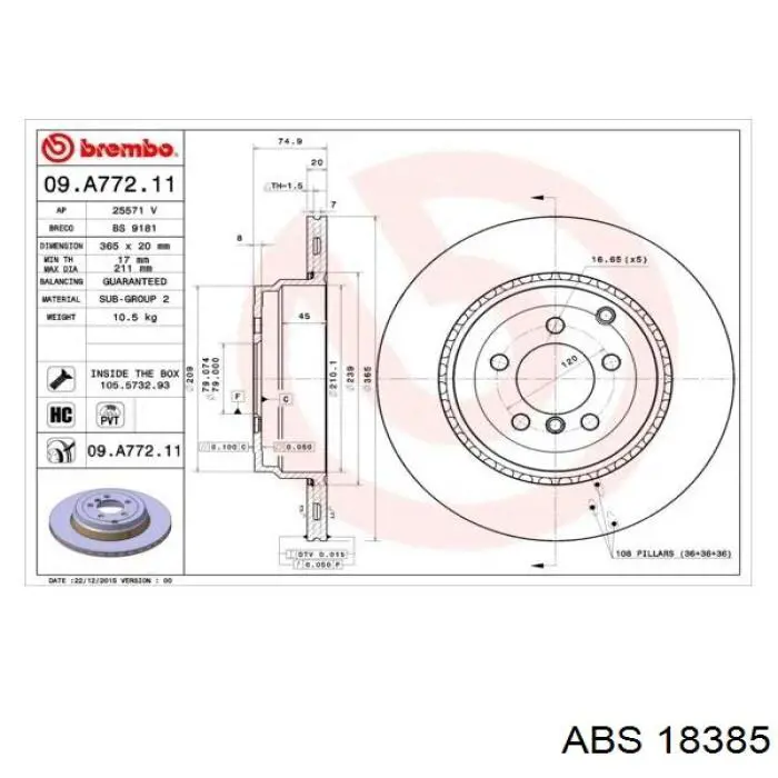 Купить 18385 ABS Диск тормозной задний