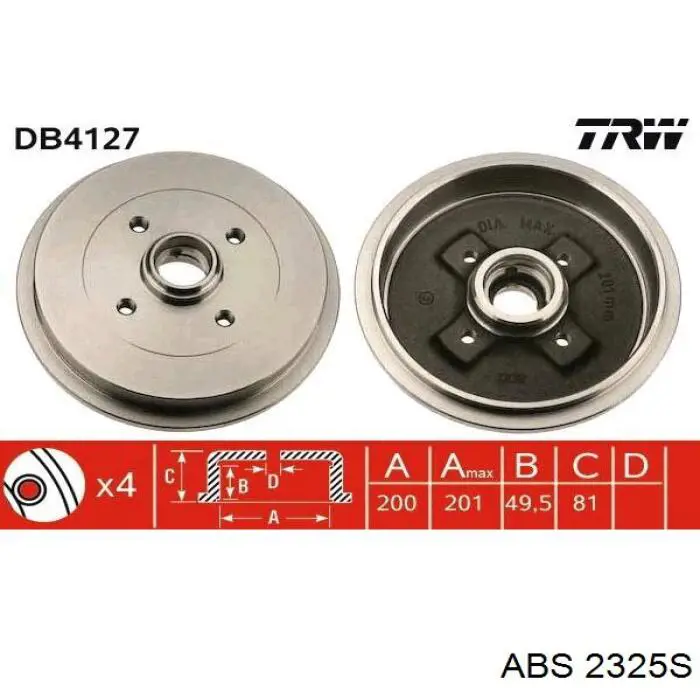 Freno de tambor trasero 2325S ABS