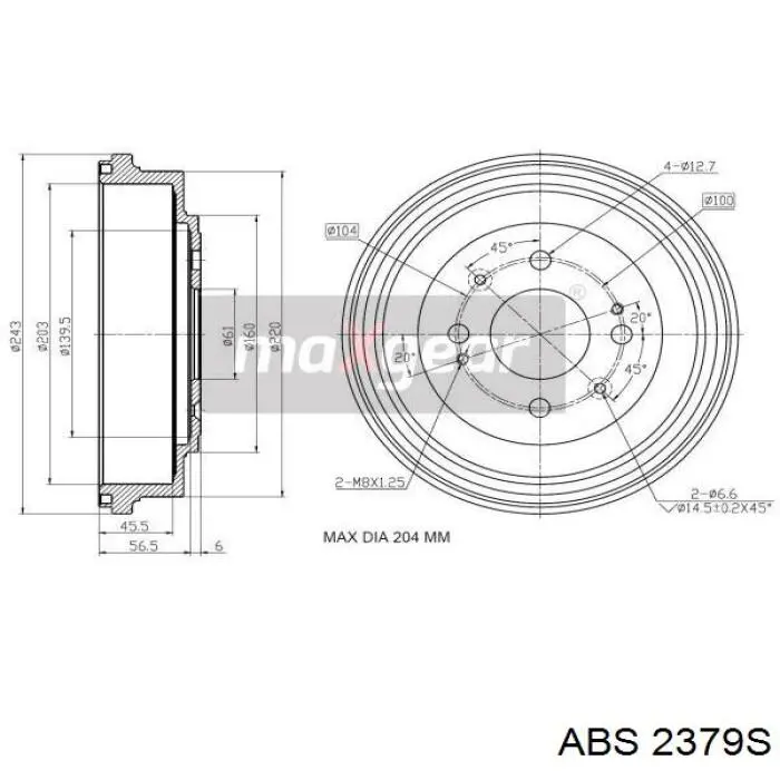 Барабан тормозной задний ABS 2379S цена, от 40.98 USD