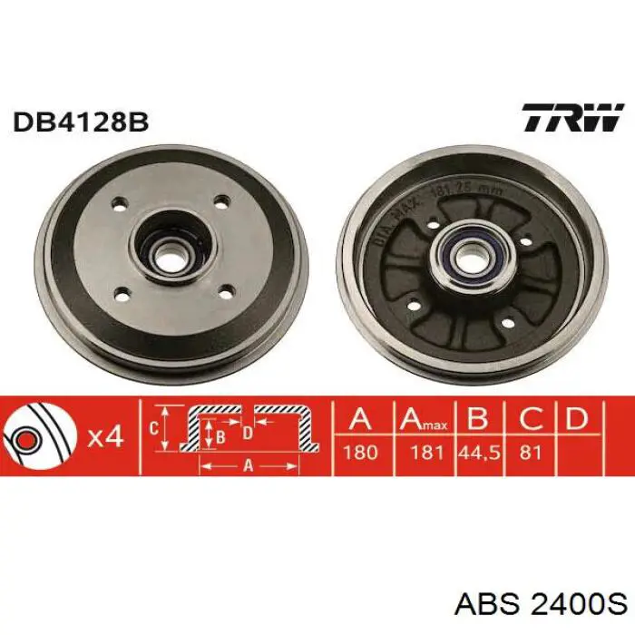 Барабан тормозной задний ABS 2400S цена, от 28.84 USD