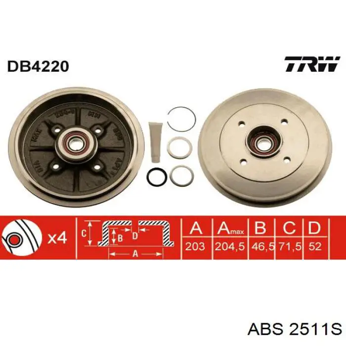 Барабан тормозной задний ABS 2511S цена, от 36.43 USD