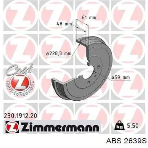 Freno de tambor trasero 2639S ABS