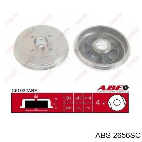 Барабан тормозной задний ABS 2656SC цена, от 62.61 USD