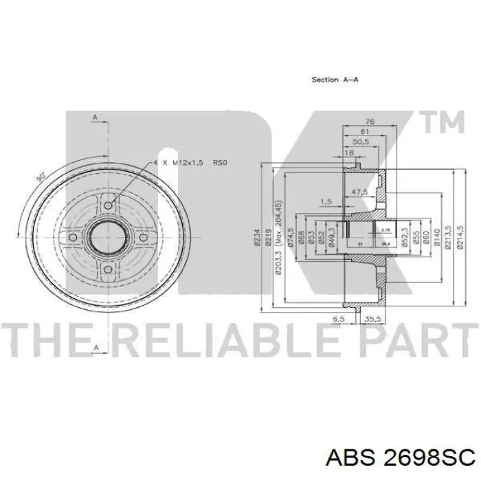 Барабан тормозной задний ABS 2698SC цена, от 50.59 USD