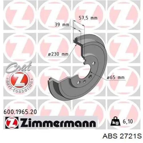 Барабан тормозной задний ABS 2721S цена, от 36.87 USD