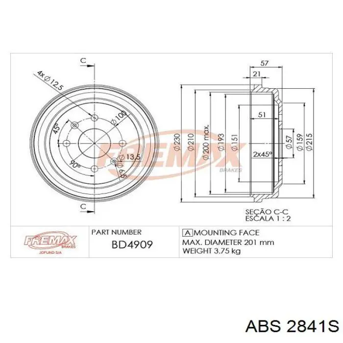 Барабан тормозной задний ABS 2841S цена, от 21.94 USD
