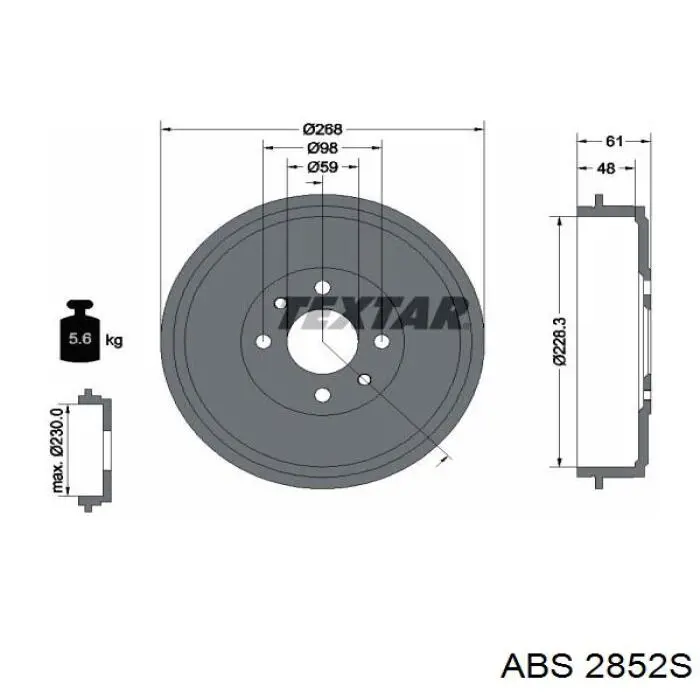 Freno de tambor trasero 2852S ABS