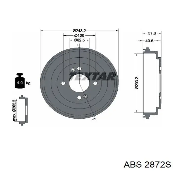 Барабан тормозной задний ABS 2872S цена, от 32.25 USD
