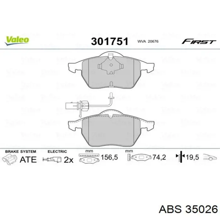 Передние тормозные колодки 35026 ABS