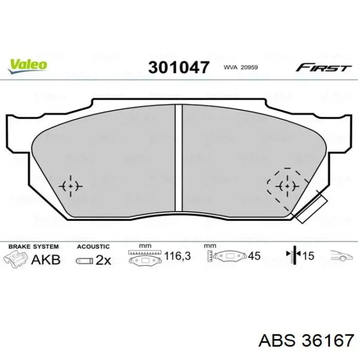 Передние тормозные колодки 36167 ABS