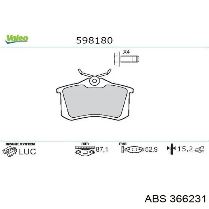 Купить 366231 ABS Колодки тормозные задние, дисковые