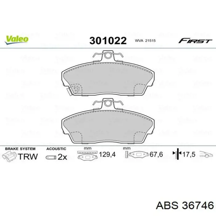 Pastillas de freno delanteras 36746 ABS