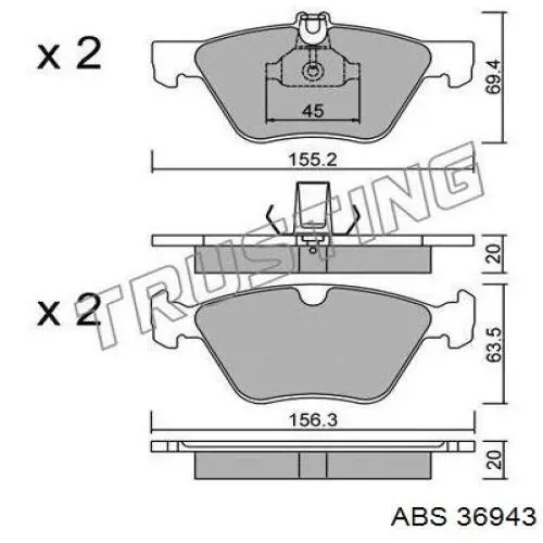 Передние тормозные колодки 36943 ABS