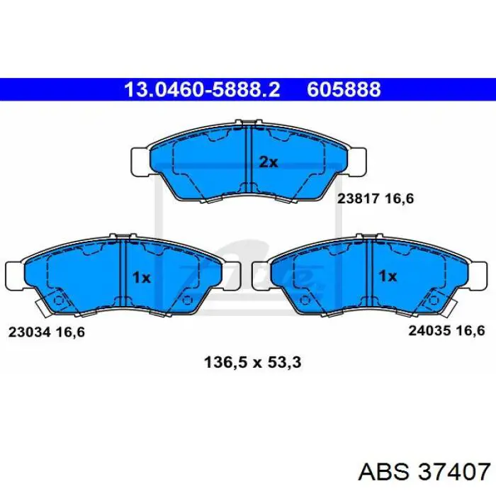 Передние тормозные колодки 37407 ABS