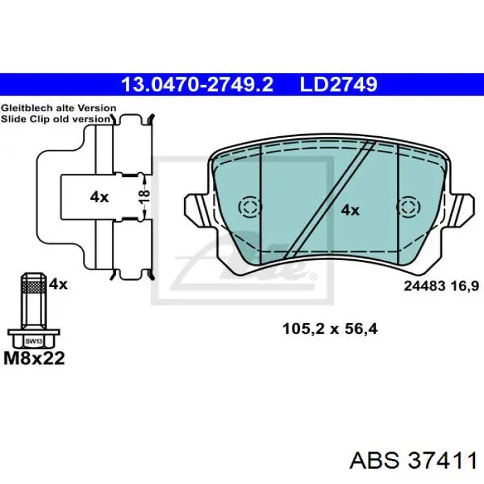 Купить 37411 ABS Колодки тормозные задние, дисковые