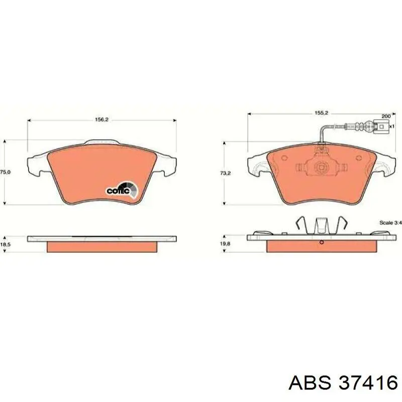 Передние тормозные колодки 37416 ABS