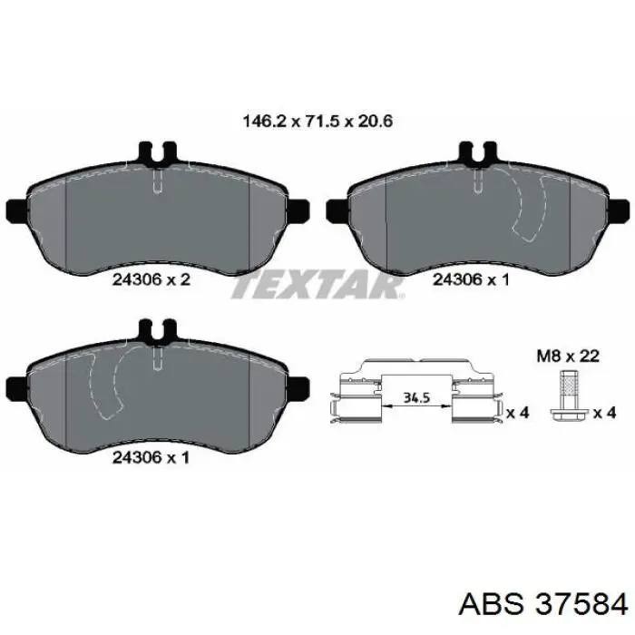 Передние тормозные колодки 37584 ABS