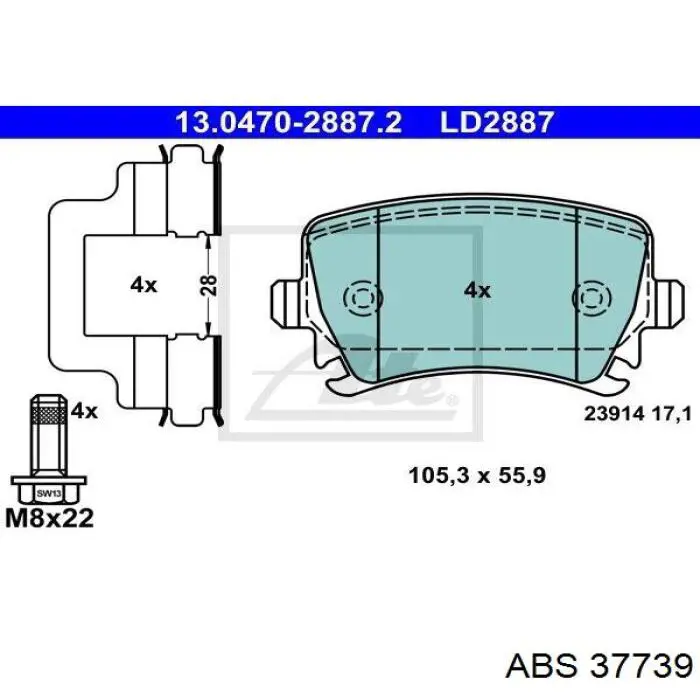 Колодки дисковые  ABS 37739 цена, от 17.24 USD