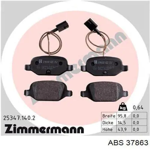 Передние тормозные колодки 37863 ABS