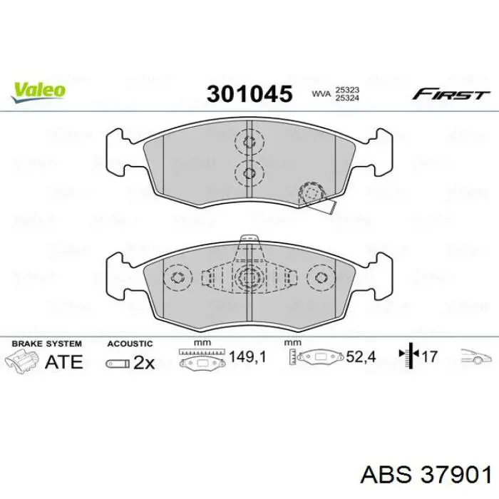 Передние тормозные колодки 37901 ABS